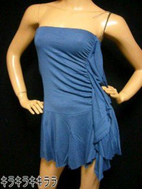 《New》夜蝶★シャーリングフリル*ベアトップドレス<ブルーM> < 女性ファッション  《New》夜蝶★シャーリングフリル*ベアトップドレス<ブルーM>  < 女性ファッションの