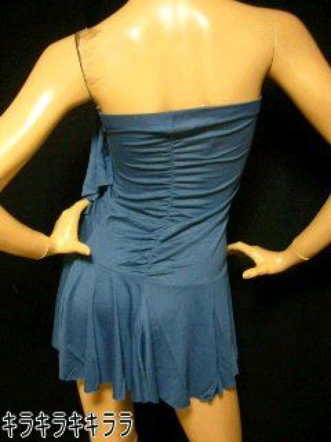 《New》夜蝶★シャーリングフリル*ベアトップドレス<ブルーM> < 女性ファッション  《New》夜蝶★シャーリングフリル*ベアトップドレス<ブルーM> < 女性ファッションの