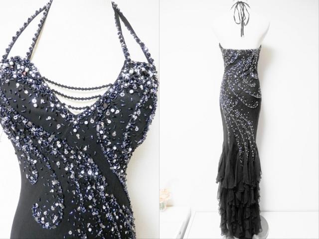 EauSouage黒ビーズビジューシルクマーメイドロングドレス < 女性ファッション EauSouage黒ビーズビジューシルクマーメイドロングドレス < 女性ファッションの