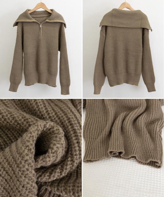 送料無料 新品 ハーフジップニットセーター ビッグカラー < 女性ファッション  送料無料 新品 ハーフジップニットセーター ビッグカラー < 女性ファッションの