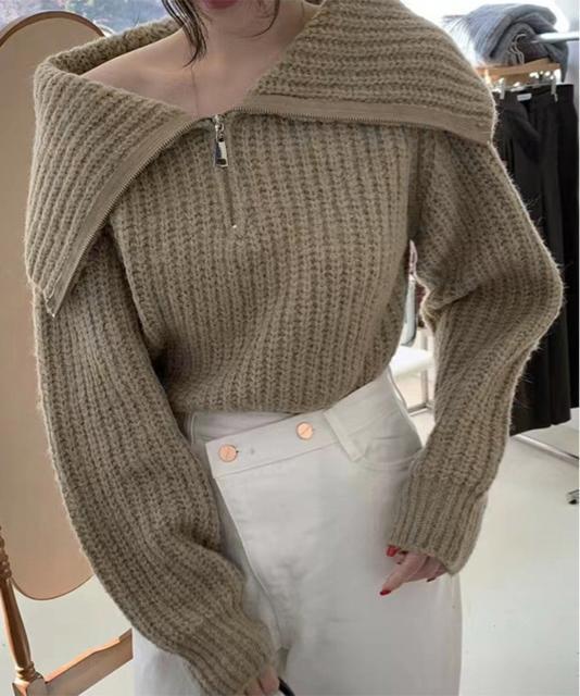 送料無料 新品 ハーフジップニットセーター ビッグカラー < 女性ファッション  送料無料 新品 ハーフジップニットセーター ビッグカラー < 女性ファッションの