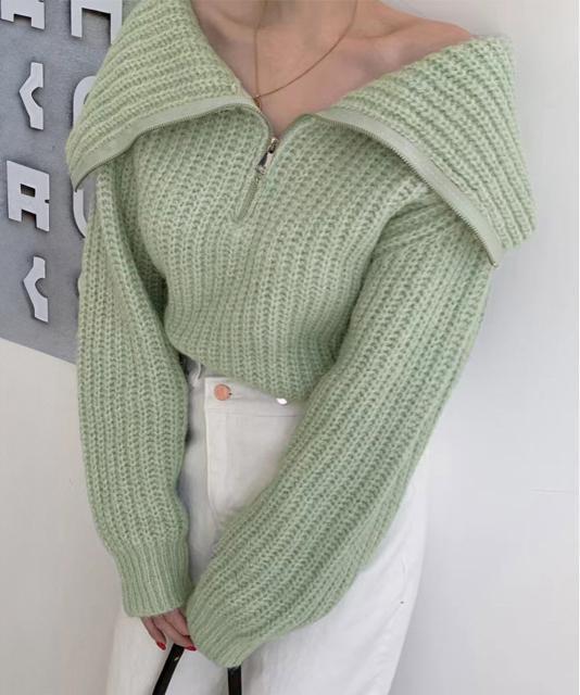 送料無料 新品 ハーフジップニットセーター ビッグカラー < 女性ファッション  送料無料 新品 ハーフジップニットセーター ビッグカラー < 女性ファッションの