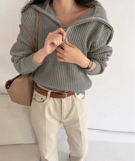 送料無料 新品 ハーフジップニットセーター ビッグカラー < 女性ファッション  送料無料 新品 ハーフジップニットセーター ビッグカラー < 女性ファッションの