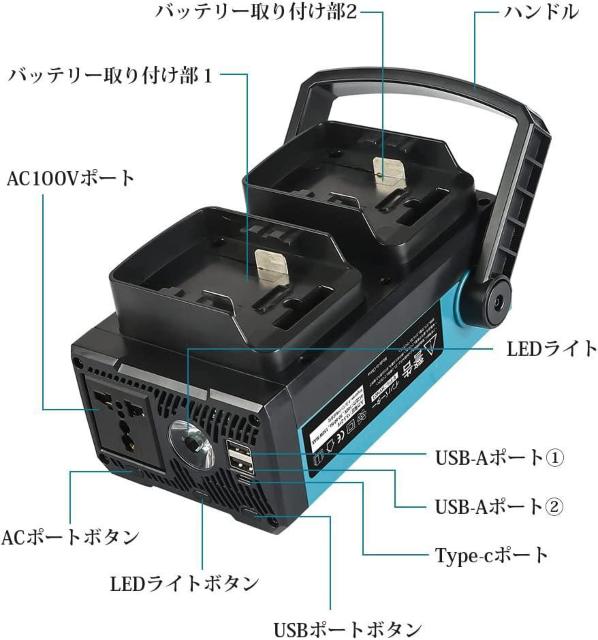 インバーター ポータブル電源 150W 大容量 バッテリーをAC100Vに変換 USBポート搭載 マキタ 18v バッテリー 対応 < ペット/手芸/園芸  インバーター ポータブル電源 150W 大容量 バッテリーをAC100Vに変換 USBポート搭載 マキタ 18v バッテリー 対応 < ペット/手芸/園芸の