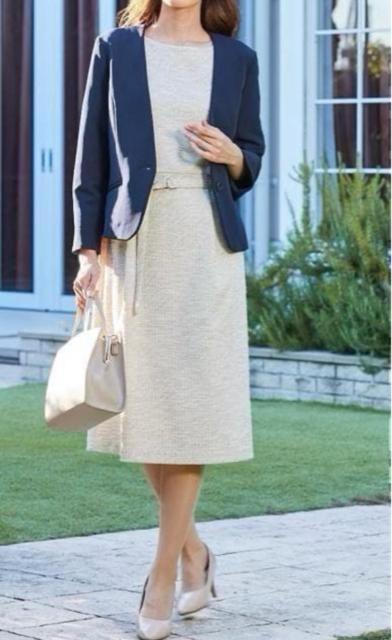 新品☆3L紺ベージュ♪ツイード調ワンピスーツ♪入学式卒業式にも♪☆R128 < 女性ファッション 新品☆3L紺ベージュ♪ツイード調ワンピスーツ♪入学式卒業式にも♪☆R128 < 女性ファッションの