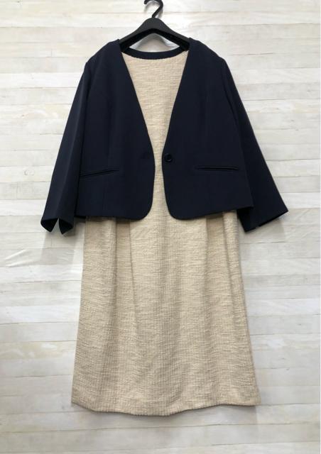 新品☆3L紺ベージュ♪ツイード調ワンピスーツ♪入学式卒業式にも♪☆R128 < 女性ファッション 新品☆3L紺ベージュ♪ツイード調ワンピスーツ♪入学式卒業式にも♪☆R128 < 女性ファッションの