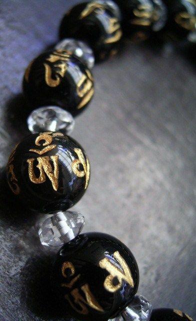 ☆即決☆観音真言彫りオニキスxカット水晶ブレスレット < 男性アクセサリー/時計 ☆即決☆観音真言彫りオニキスxカット水晶ブレスレット < 男性アクセサリー/時計の