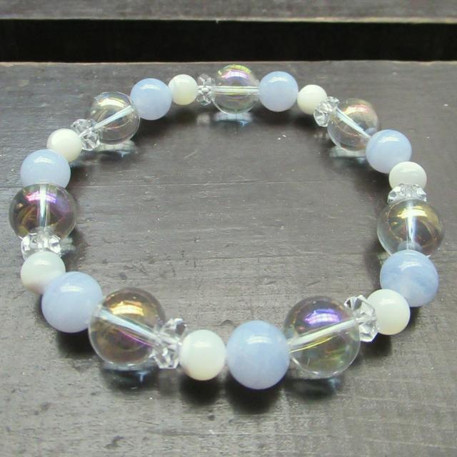 アクアオーラxブルーレースxマザーオブパールブレスレット 天然石 パワーストーン < 女性アクセサリー/時計 アクアオーラxブルーレースxマザーオブパールブレスレット 天然石 パワーストーン < 女性アクセサリー/時計の