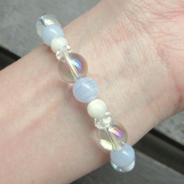 アクアオーラxブルーレースxマザーオブパールブレスレット 天然石 パワーストーン < 女性アクセサリー/時計 アクアオーラxブルーレースxマザーオブパールブレスレット 天然石 パワーストーン < 女性アクセサリー/時計の