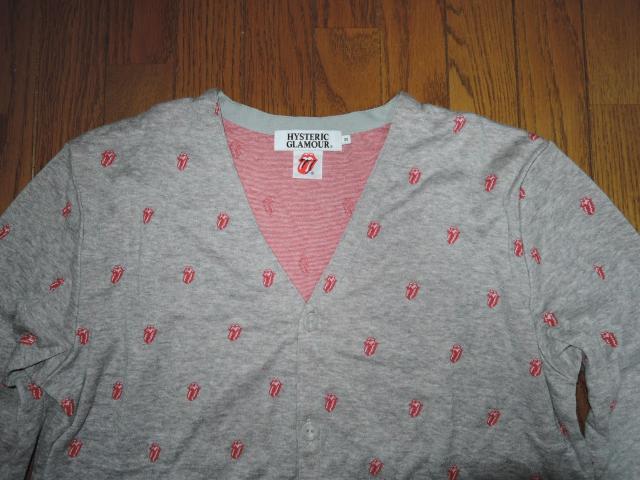 HYSTERIC GLAMOUR ヒステリックグラマー × ローリングストーンズ カーディガン M 灰 薄手 ドット柄 < ブランド  HYSTERIC GLAMOUR ヒステリックグラマー × ローリングストーンズ カーディガン M 灰 薄手 ドット柄 < ブランドの