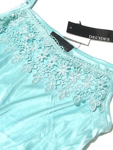 新品〈ロングキャミソール〉 スリップ ワンピース ターコイズ胸元レース(膝上Mサイズ)未開封タグ付き < 女性ファッション  新品〈ロングキャミソール〉 スリップ ワンピース ターコイズ胸元レース(膝上Mサイズ)未開封タグ付き < 女性ファッションの