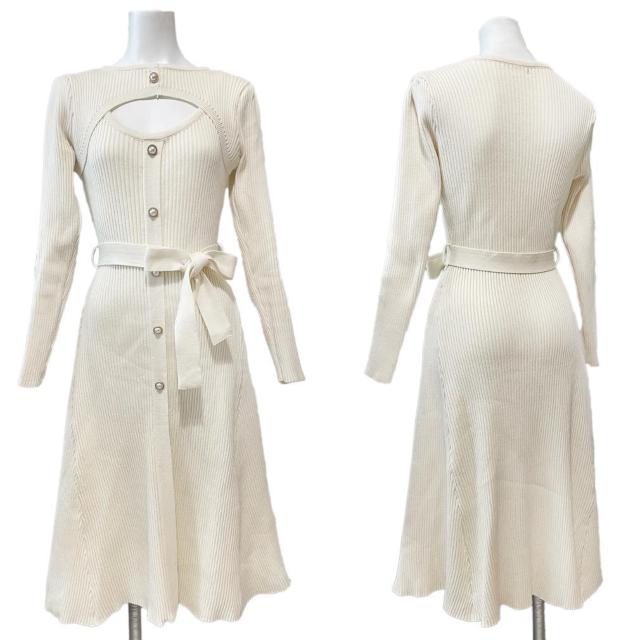 胸開き 3シーズン対応リヴニットワンピース 白 < 女性ファッション  胸開き 3シーズン対応リヴニットワンピース 白 < 女性ファッションの