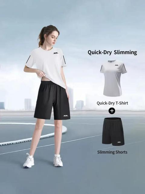 爆ヤス価格1290円★女性用2点速乾アスレチックウェアセット - ライトブルーTシャツ&ブラックショーツ 日本サイズL < 女性ファッション  爆ヤス価格1290円★女性用2点速乾アスレチックウェアセット - ライトブルーTシャツ&ブラックショーツ 日本サイズL < 女性ファッションの