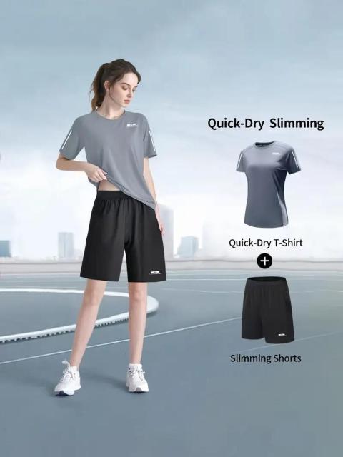 爆ヤス価格1290円★女性用2点速乾アスレチックウェアセット - ライトブルーTシャツ&ブラックショーツ 日本サイズL < 女性ファッション  爆ヤス価格1290円★女性用2点速乾アスレチックウェアセット - ライトブルーTシャツ&ブラックショーツ 日本サイズL < 女性ファッションの