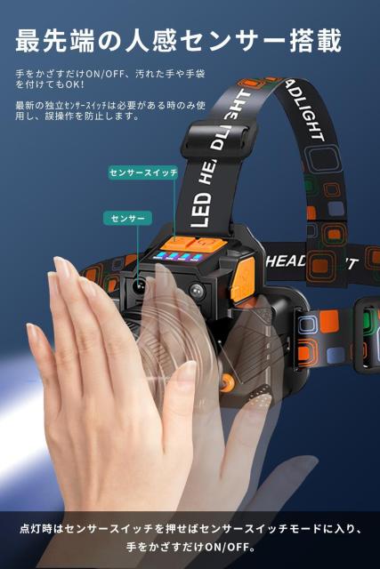 *センサー搭載★ LEDヘッドランプ 1200LM 充電式 最大50h稼働 防水 < レジャー/スポーツ  *センサー搭載★ LEDヘッドランプ 1200LM 充電式 最大50h稼働 防水 < レジャー/スポーツの