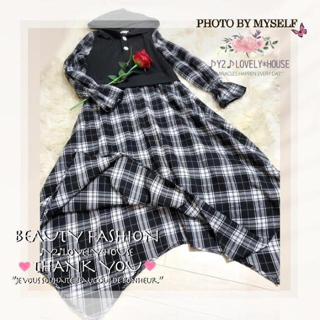 〜3L*重ね着風ネルシャツチェック柄ヘムラインパーカーワンヒ < 女性ファッション 〜3L*重ね着風ネルシャツチェック柄ヘムラインパーカーワンヒ < 女性ファッションの