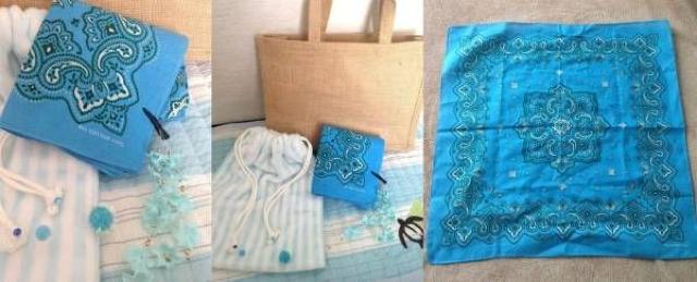 ハンドメイド◆4way♪麻 トートバッグ  巾着 ブルー バンダナ お花ヘアピン < 女性ファッション  ハンドメイド◆4way♪麻 トートバッグ  巾着 ブルー バンダナ お花ヘアピン < 女性ファッションの