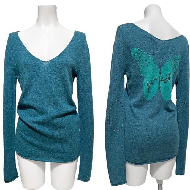新品ベルニスBerniceバタフライ Vネックセーター 青緑 #XS < 女性ファッション 新品ベルニスBerniceバタフライ Vネックセーター 青緑 #XS < 女性ファッションの