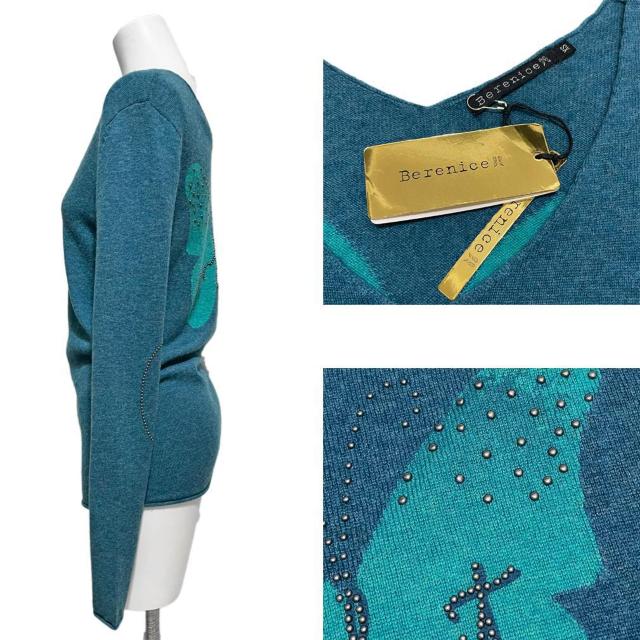 新品ベルニスBerniceバタフライ Vネックセーター 青緑 #XS < 女性ファッション 新品ベルニスBerniceバタフライ Vネックセーター 青緑 #XS < 女性ファッションの