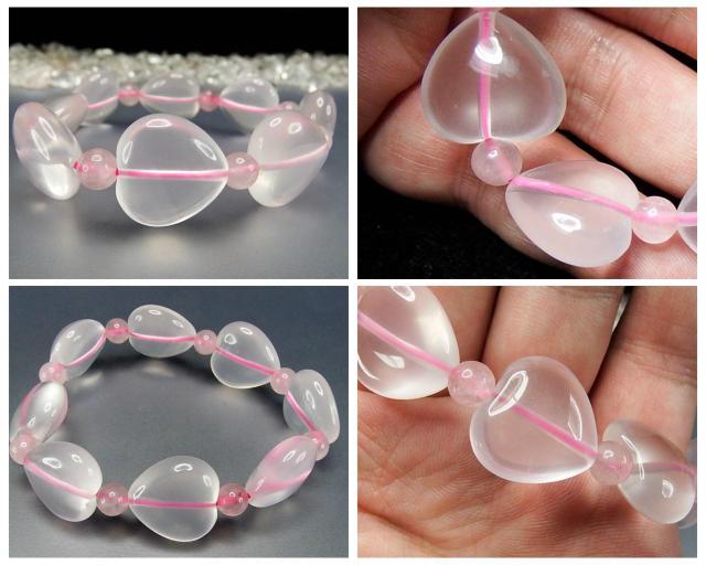 極上質アイスローズクォーツ極透明ハート大粒約18mm未着色天然石ブレスレット < 女性アクセサリー/時計  極上質アイスローズクォーツ極透明ハート大粒約18mm未着色天然石ブレスレット < 女性アクセサリー/時計の