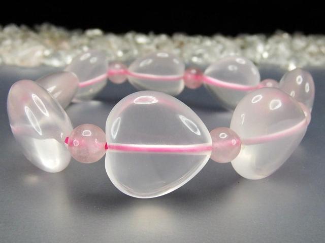 極上質アイスローズクォーツ極透明ハート大粒約18mm未着色天然石ブレスレット < 女性アクセサリー/時計  極上質アイスローズクォーツ極透明ハート大粒約18mm未着色天然石ブレスレット < 女性アクセサリー/時計の