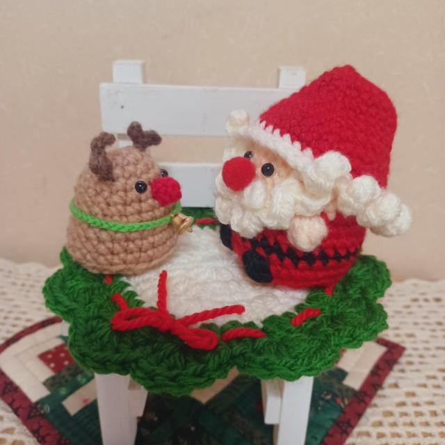 ☆Hand made☆ Merry Christmas*サンタさんとトナカイさんA*ドイリー付き*あみぐるみ < ペット/手芸/園芸 ☆Hand made☆ Merry Christmas*サンタさんとトナカイさんA*ドイリー付き*あみぐるみ < ペット/手芸/園芸の