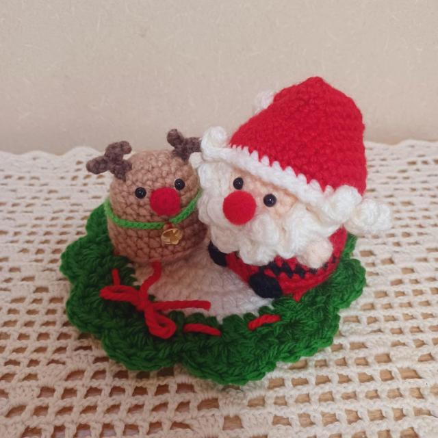 ☆Hand made☆ Merry Christmas*サンタさんとトナカイさんA*ドイリー付き*あみぐるみ < ペット/手芸/園芸 ☆Hand made☆ Merry Christmas*サンタさんとトナカイさんA*ドイリー付き*あみぐるみ < ペット/手芸/園芸の