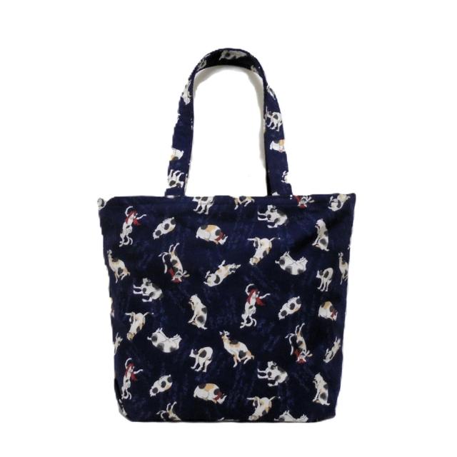 【L】【くったりタイプ】◆Japanesque和柄◆三毛猫・文字×紺地◆エコバッグ サブバッグ < 女性ファッション 【L】【くったりタイプ】◆Japanesque和柄◆三毛猫・文字×紺地◆エコバッグ サブバッグ < 女性ファッションの