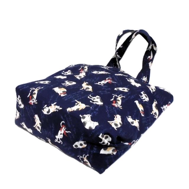 【L】【くったりタイプ】◆Japanesque和柄◆三毛猫・文字×紺地◆エコバッグ サブバッグ < 女性ファッション 【L】【くったりタイプ】◆Japanesque和柄◆三毛猫・文字×紺地◆エコバッグ サブバッグ < 女性ファッションの