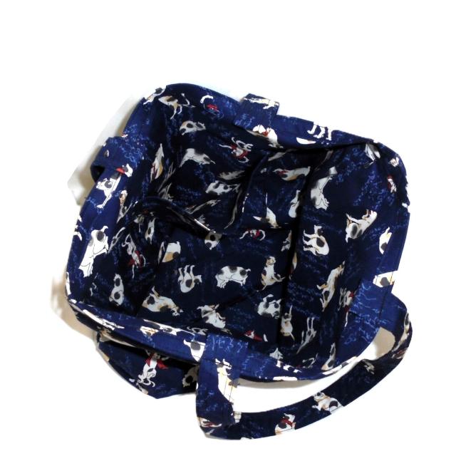 【L】【くったりタイプ】◆Japanesque和柄◆三毛猫・文字×紺地◆エコバッグ サブバッグ < 女性ファッション 【L】【くったりタイプ】◆Japanesque和柄◆三毛猫・文字×紺地◆エコバッグ サブバッグ < 女性ファッションの