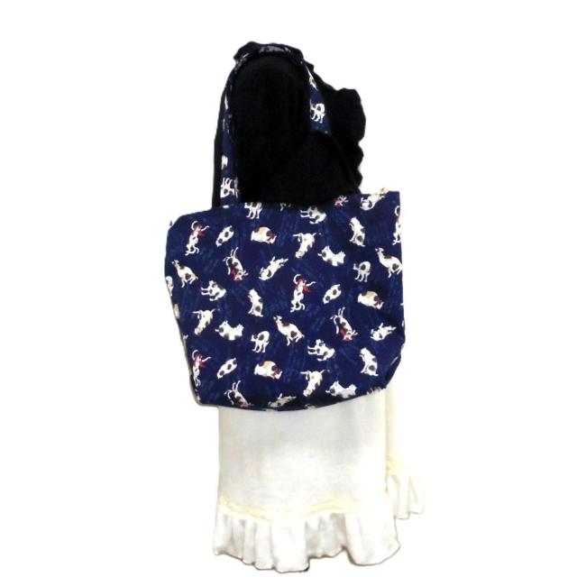 【L】【くったりタイプ】◆Japanesque和柄◆三毛猫・文字×紺地◆エコバッグ サブバッグ < 女性ファッション 【L】【くったりタイプ】◆Japanesque和柄◆三毛猫・文字×紺地◆エコバッグ サブバッグ < 女性ファッションの