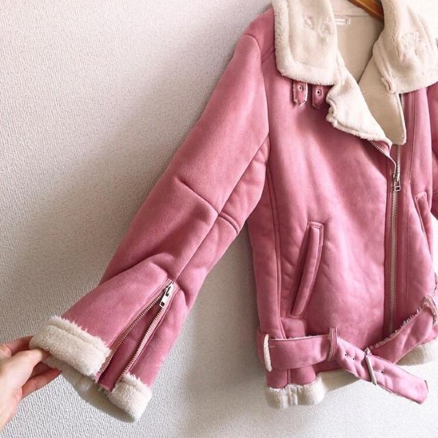 ◆WEGO/ウィゴー◆フェイクムートンライダースジャケット★ピンクF*内側ボアで暖か♪ < ブランド ◆WEGO/ウィゴー◆フェイクムートンライダースジャケット★ピンクF*内側ボアで暖か♪ < ブランドの