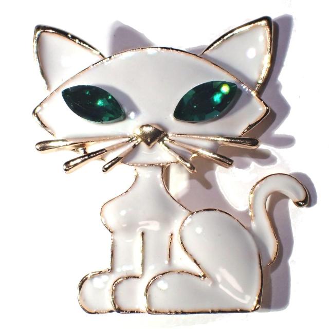 白猫 猫 シロネコ ネコ ねこ 緑色 ラインストーン ブローチ ピンブローチ バッチ ピンバッジ コサージュ ラペルピン 安全ピン < 女性アクセサリー/時計  白猫 猫 シロネコ ネコ ねこ 緑色 ラインストーン ブローチ ピンブローチ バッチ ピンバッジ コサージュ ラペルピン 安全ピン  < 女性アクセサリー/時計の
