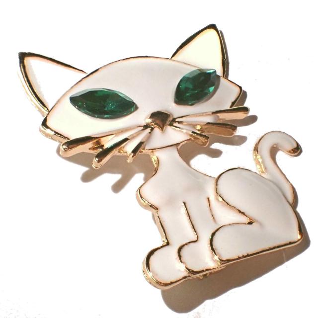 白猫 猫 シロネコ ネコ ねこ 緑色 ラインストーン ブローチ ピンブローチ バッチ ピンバッジ コサージュ ラペルピン 安全ピン < 女性アクセサリー/時計  白猫 猫 シロネコ ネコ ねこ 緑色 ラインストーン ブローチ ピンブローチ バッチ ピンバッジ コサージュ ラペルピン 安全ピン < 女性アクセサリー/時計の