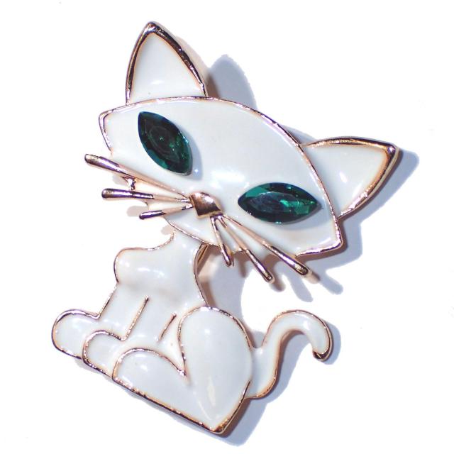 白猫 猫 シロネコ ネコ ねこ 緑色 ラインストーン ブローチ ピンブローチ バッチ ピンバッジ コサージュ ラペルピン 安全ピン < 女性アクセサリー/時計  白猫 猫 シロネコ ネコ ねこ 緑色 ラインストーン ブローチ ピンブローチ バッチ ピンバッジ コサージュ ラペルピン 安全ピン < 女性アクセサリー/時計の