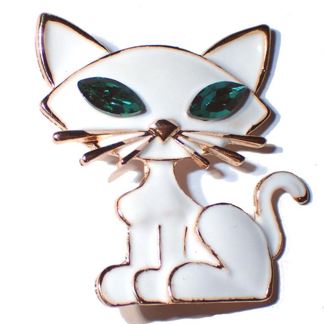 白猫 猫 シロネコ ネコ ねこ 緑色 ラインストーン ブローチ ピンブローチ バッチ ピンバッジ コサージュ ラペルピン 安全ピン < 女性アクセサリー/時計  白猫 猫 シロネコ ネコ ねこ 緑色 ラインストーン ブローチ ピンブローチ バッチ ピンバッジ コサージュ ラペルピン 安全ピン < 女性アクセサリー/時計の