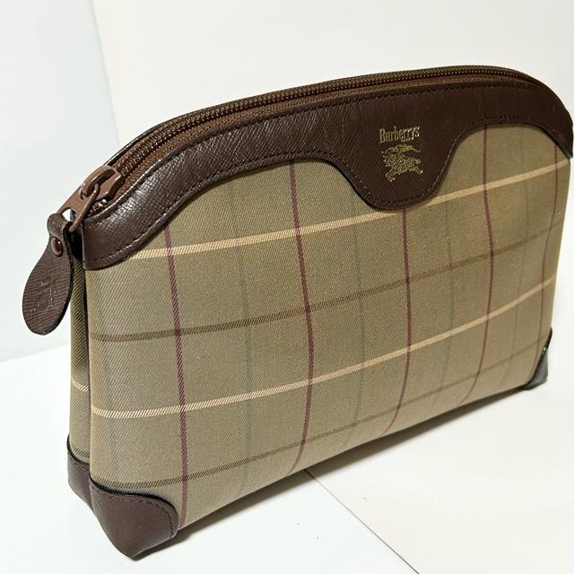 Burberry バーバリーズ ポーチ ブラウン レザー キャンバス レザー チェック柄 < ブランド Burberry バーバリーズ ポーチ ブラウン レザー キャンバス レザー チェック柄 < ブランドの