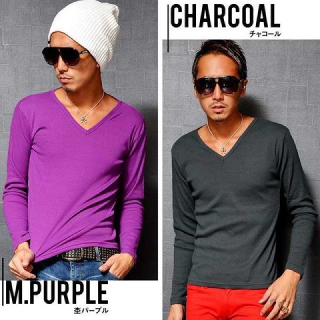 お兄.カジュアル.キレイ目♪無地フライスVネックロングTシャツ パープル < 男性ファッション お兄.カジュアル.キレイ目♪無地フライスVネックロングTシャツ パープル < 男性ファッションの