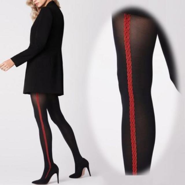 EU製 サイドに赤レースアップ入りストッキング < 女性ファッション  EU製 サイドに赤レースアップ入りストッキング  < 女性ファッションの