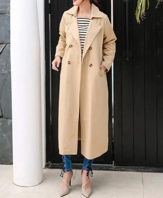ベージュロングトレンチコートストレートスプリングコートFutierland < 女性ファッション  ベージュロングトレンチコートストレートスプリングコートFutierland < 女性ファッションの