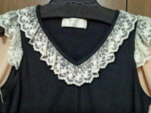 黒タンクトップアイボリーかぎ針レース丈長サイドギャザーS〜M < 女性ファッション  黒タンクトップアイボリーかぎ針レース丈長サイドギャザーS〜M < 女性ファッションの