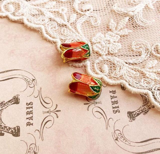 花型エナメルビーズキャップ/ビーズ2個赤 < ペット/手芸/園芸  花型エナメルビーズキャップ/ビーズ2個赤 < ペット/手芸/園芸の