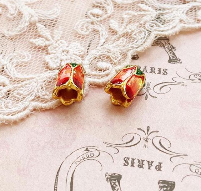 花型エナメルビーズキャップ/ビーズ2個赤 < ペット/手芸/園芸  花型エナメルビーズキャップ/ビーズ2個赤 < ペット/手芸/園芸の