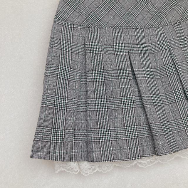グレンチェック 裾レース プリーツ ミニスカート W67 裏地付き ミニスカ N2m < 女性ファッション グレンチェック 裾レース プリーツ ミニスカート W67 裏地付き ミニスカ N2m < 女性ファッションの