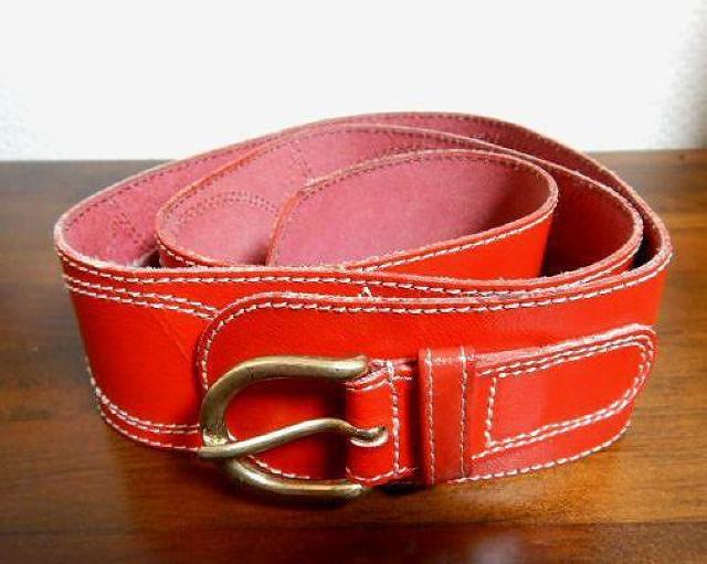 ◆croute de cuir ベルト レザー レッド 赤 メンズ 中古品 < 男性ファッション  ◆croute de cuir ベルト レザー レッド 赤 メンズ 中古品  < 男性ファッションの