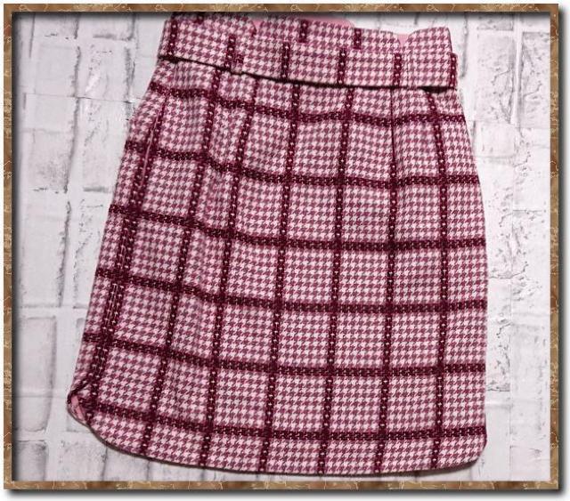 リランドチュール ベルト付き千鳥格子ツイードスカ−ト ピンク < ブランド  リランドチュール ベルト付き千鳥格子ツイードスカ−ト ピンク < ブランドの