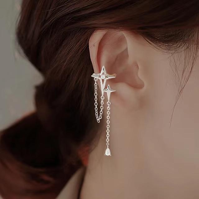 L11 レディースイヤーカフ シルバー チェーンスタイル スターイヤカフ クロスデザイン イヤリング ダイヤ風石ノンホールピアス < 女性アクセサリー/時計  L11 レディースイヤーカフ シルバー チェーンスタイル スターイヤカフ クロスデザイン イヤリング ダイヤ風石ノンホールピアス  < 女性アクセサリー/時計の