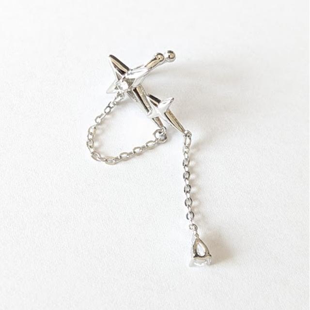 L11 レディースイヤーカフ シルバー チェーンスタイル スターイヤカフ クロスデザイン イヤリング ダイヤ風石ノンホールピアス < 女性アクセサリー/時計  L11 レディースイヤーカフ シルバー チェーンスタイル スターイヤカフ クロスデザイン イヤリング ダイヤ風石ノンホールピアス < 女性アクセサリー/時計の