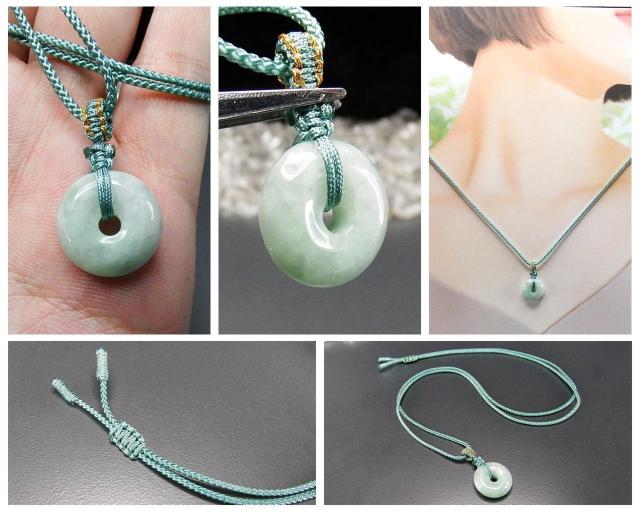 色合い良好薄緑色ひすい本翡翠ジェダイト小型平安扣かわいい紐ネックレス < 女性アクセサリー/時計  色合い良好薄緑色ひすい本翡翠ジェダイト小型平安扣かわいい紐ネックレス < 女性アクセサリー/時計の