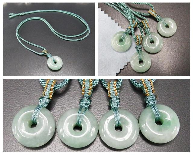 色合い良好薄緑色ひすい本翡翠ジェダイト小型平安扣かわいい紐ネックレス < 女性アクセサリー/時計  色合い良好薄緑色ひすい本翡翠ジェダイト小型平安扣かわいい紐ネックレス < 女性アクセサリー/時計の